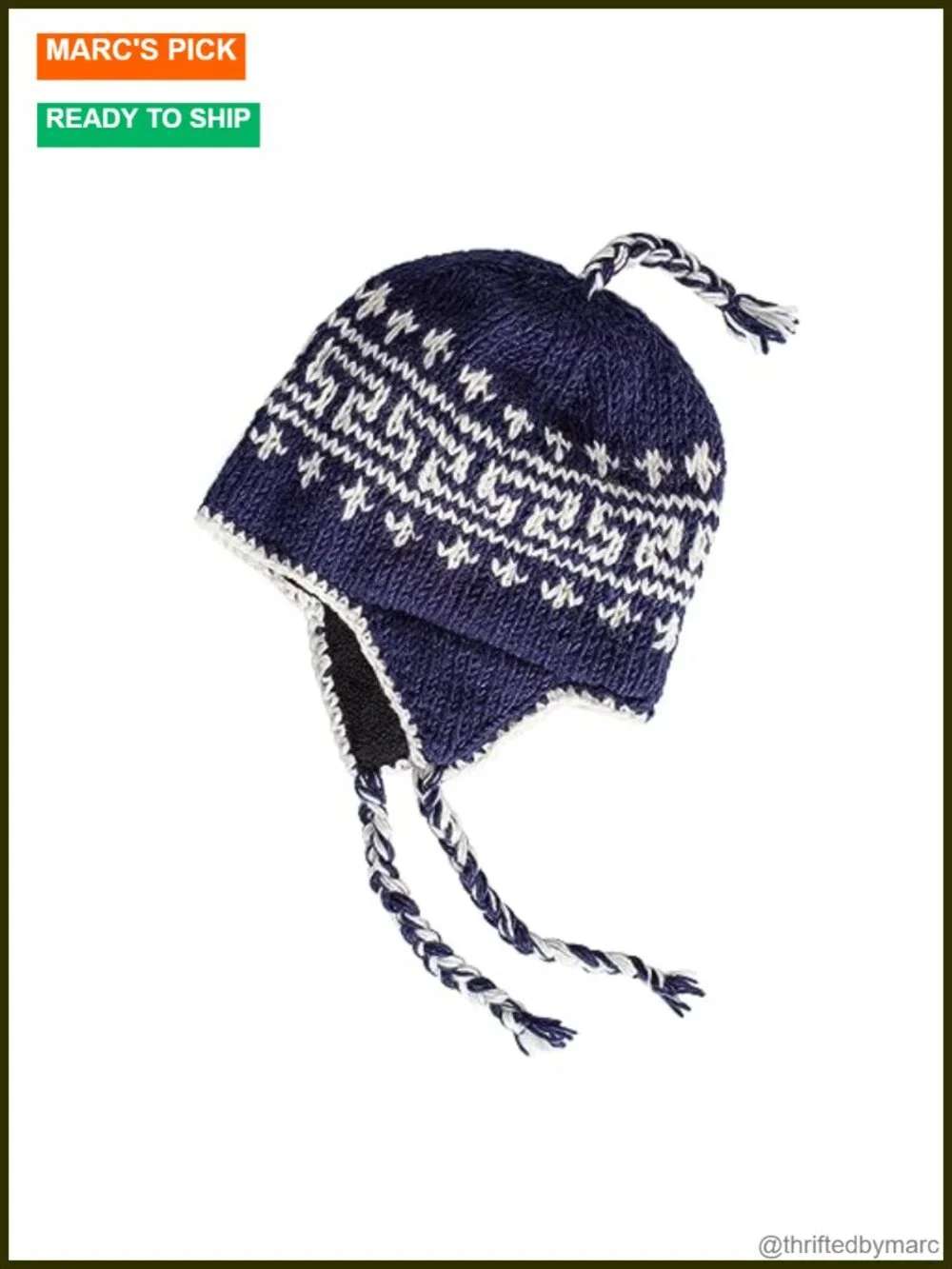 Hand Knit Sherpa Wool Hat with Micro Fleece Lining and Ear Flaps, Winter Beanie